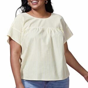 Eloquii Easy Stripe Top Yellow White Size 14